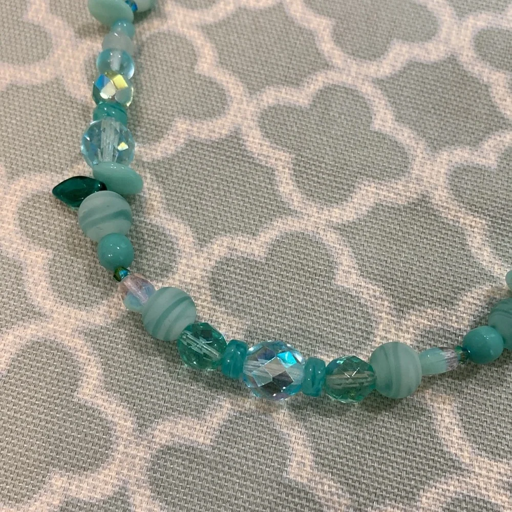 Handmade Teal Beaded Choker Necklace and Earring Set